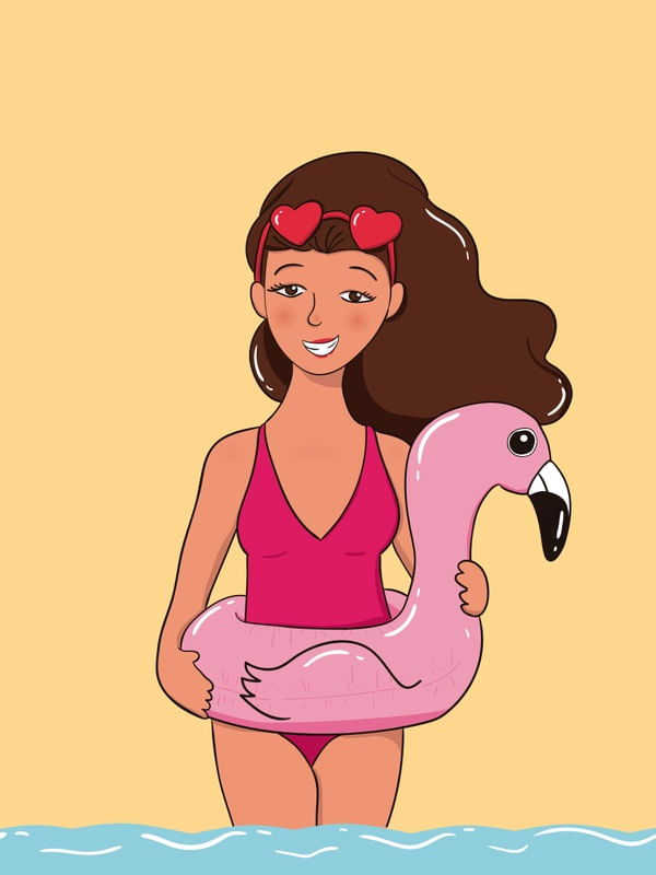 GAROTA E SUA BOIA DE FLAMINGO