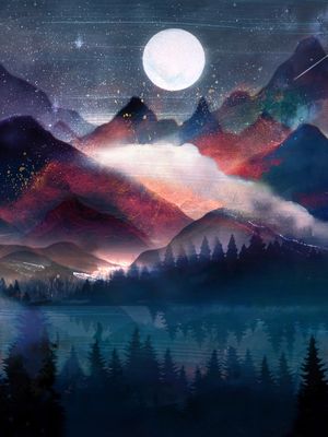 MOUNTAIN LAKE UNDER THE STARS