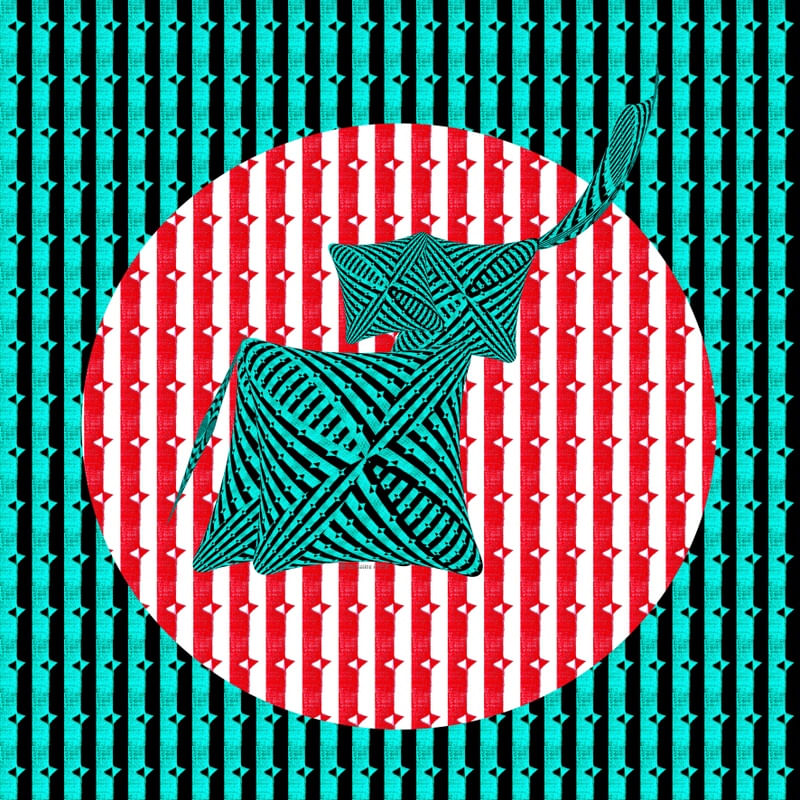 ELEFANTINHO VERDE SOB CÍRCULO VERMELHO