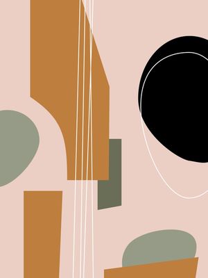 ABSTRATO GEOMÉTRICO FORMAS PRETO ROSA E VERDE II - DÍPTICO