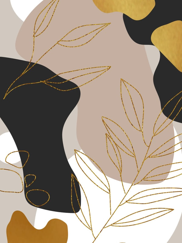 ABSTRATO FORMAS E FOLHAGENS CINZA E DOURADO I - DÍPTICO
