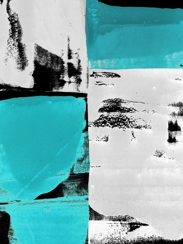 ABSTRATO PINCELADAS PRETO BRANCO TURQUESA I - DÍPTICO
