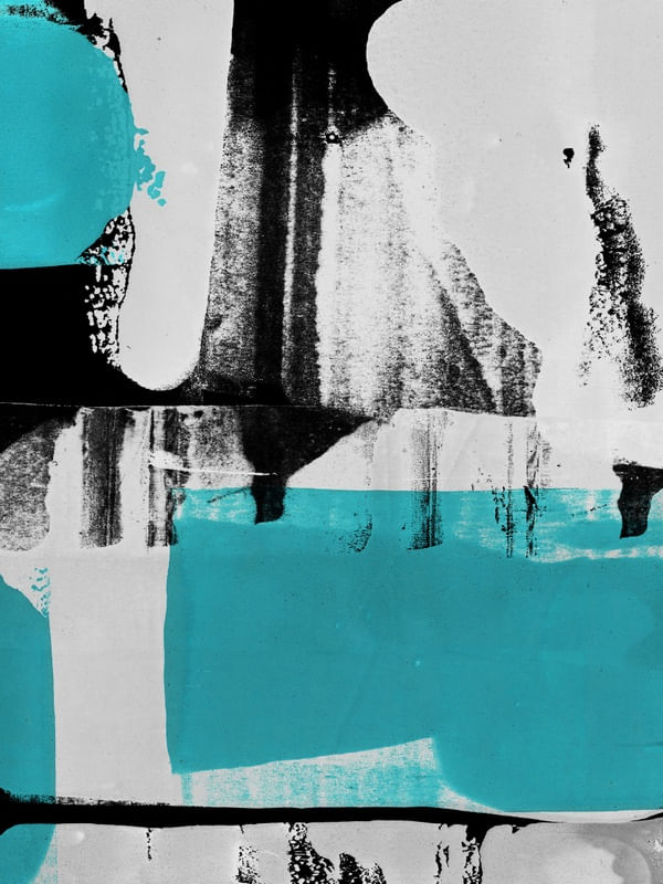 ABSTRATO PINCELADAS PRETO BRANCO TURQUESA II - DÍPTICO