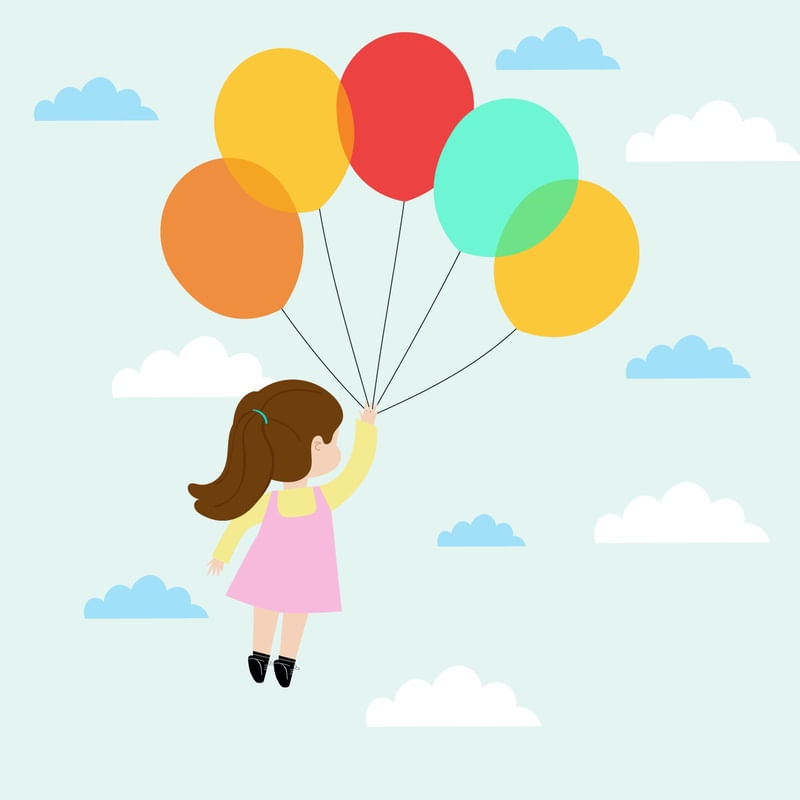 ARTE INFANTIL MENINA VOANDO COM BALÕES