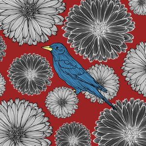 BLUE BIRD AND FLOWERS