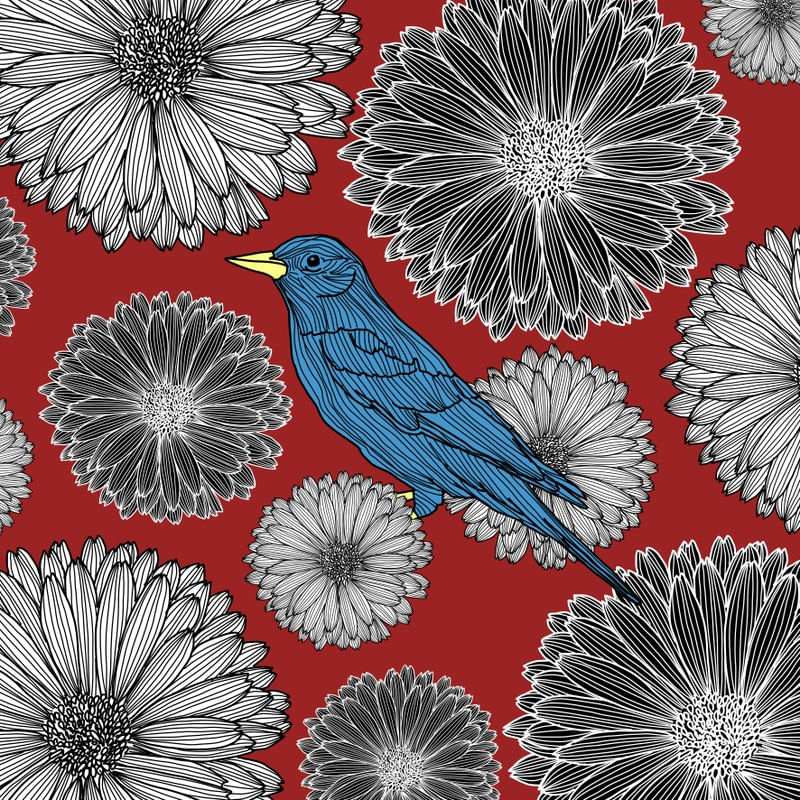 BLUE BIRD AND FLOWERS