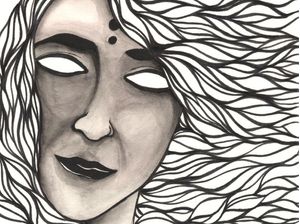 MULHER COM CABELOS AO VENTO - AQUARELA