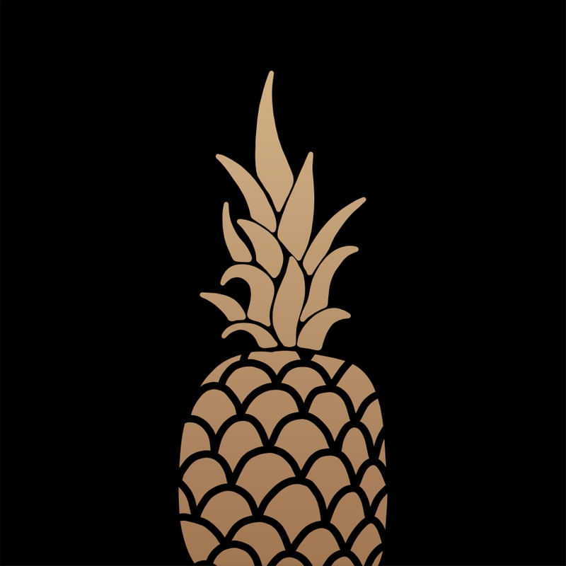 ABACAXI DOURADO FUNDO PRETO QUADRADO