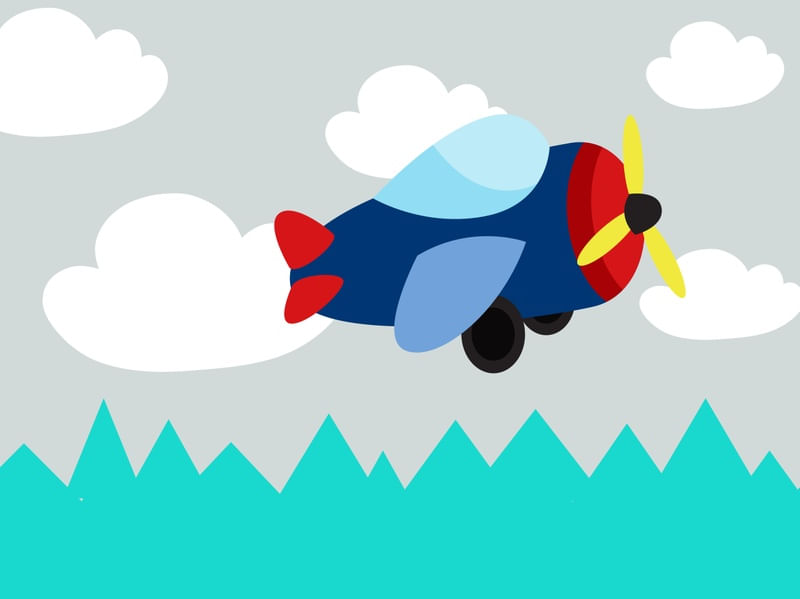 ARTE INFANTIL AVIÃO MONTANHAS