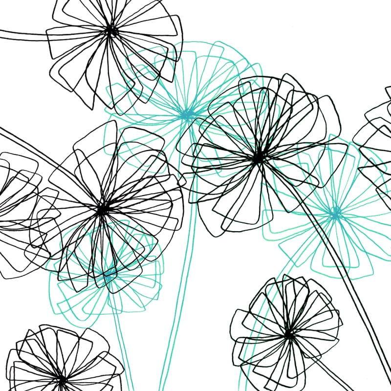 FLORAL CONSTRUCT 1, AQUA MINIMALIST SKETCH