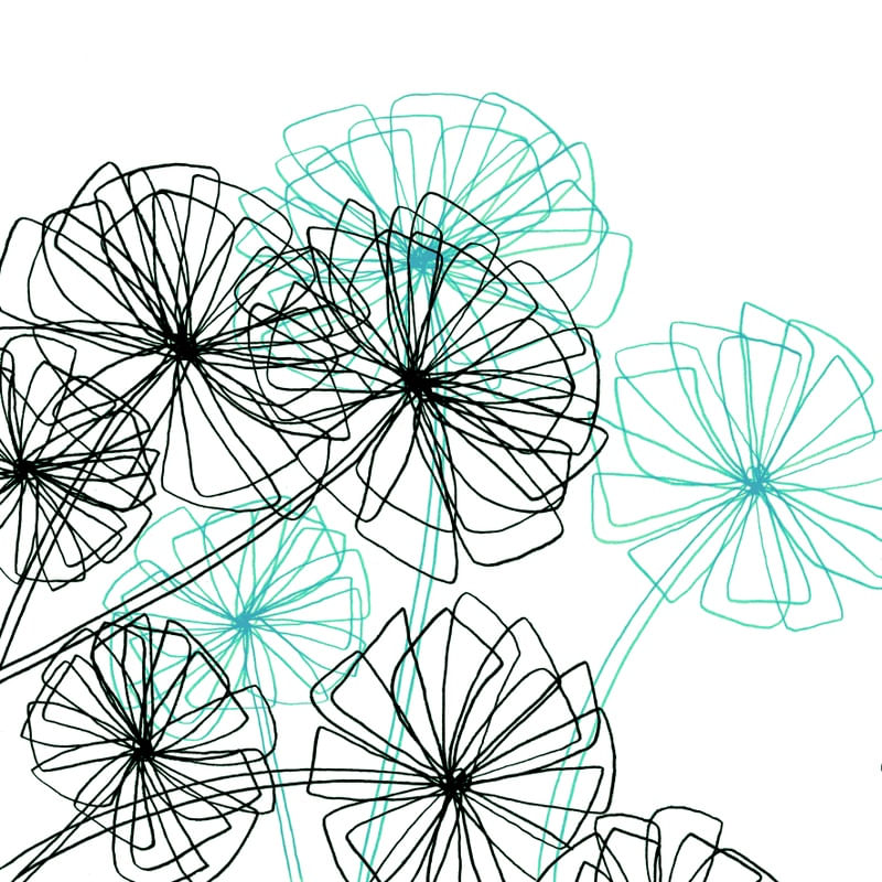 FLORAL CONSTRUCT 2, AQUA MINIMALIST SKETCH