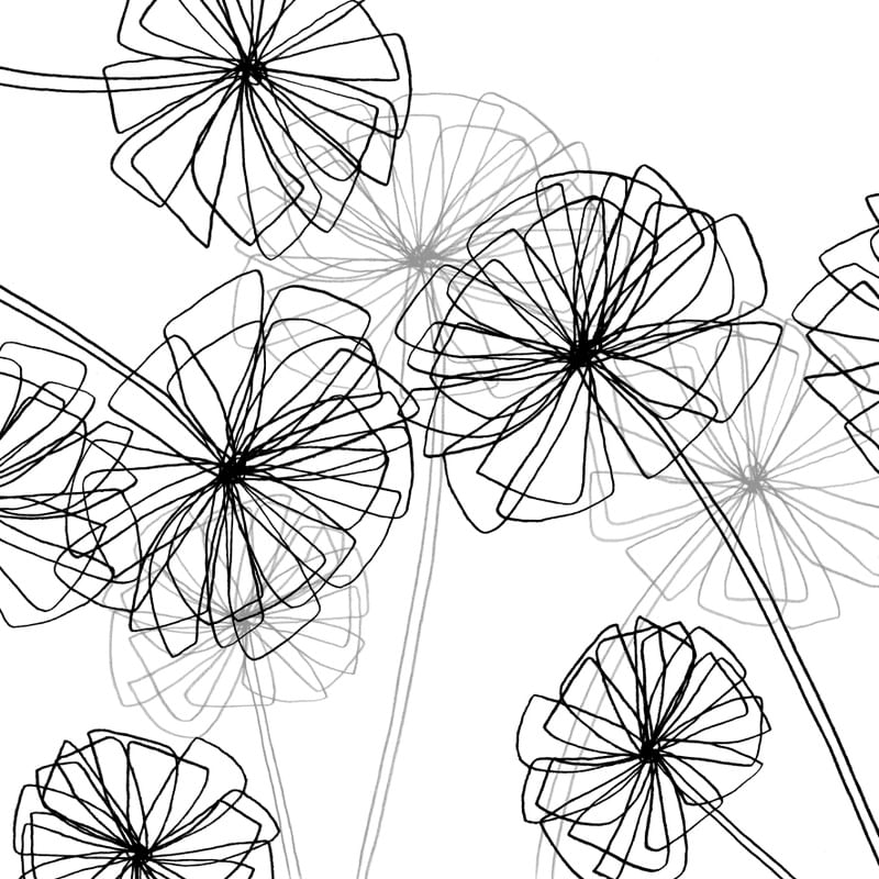 FLORAL CONSTRUCT 1, BLACK & WHITE MINIMALIST SKETCH