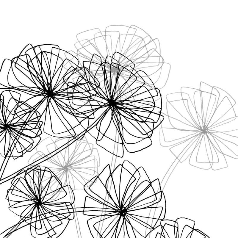 FLORAL CONSTRUCT 2, BLACK & WHITE MINIMALIST SKETCH