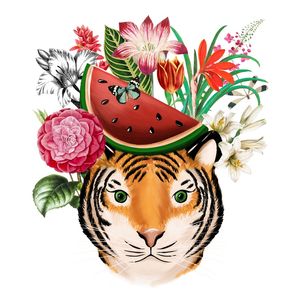 TIGER WITH FLOWERS