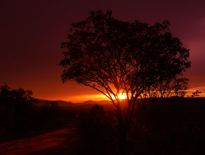POR DO SOL NA ESTRADA DE TERRA NA CHAPADA DOS VEADEIROS