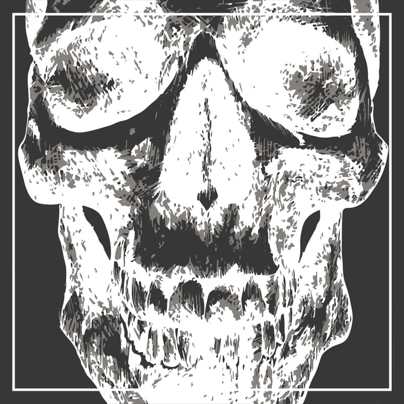 NEGATIVE BLACK AND WHITE SKULL SKETCH
