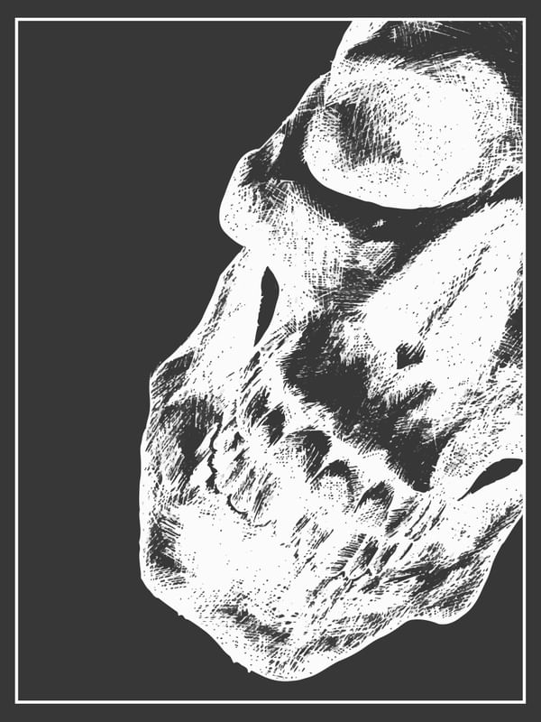 NEGATIVE BLACK AND WHITE HALF SKULL