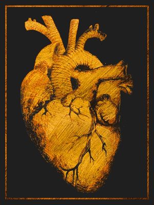 GOLDEN HEART ON BLACK BACKGROUND