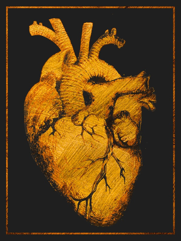 GOLDEN HEART ON BLACK BACKGROUND