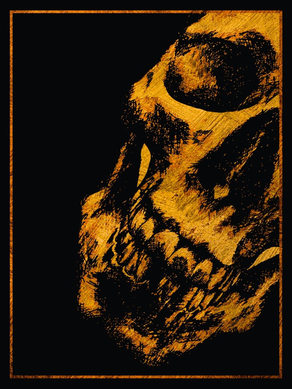 GOLDEN HALF SKULL ON BLACK BACKGROUND