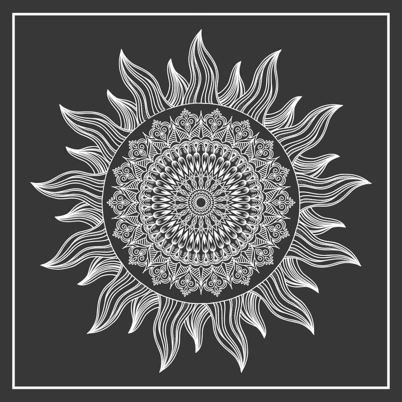 BLACK AND WHITE SUN MANDALA