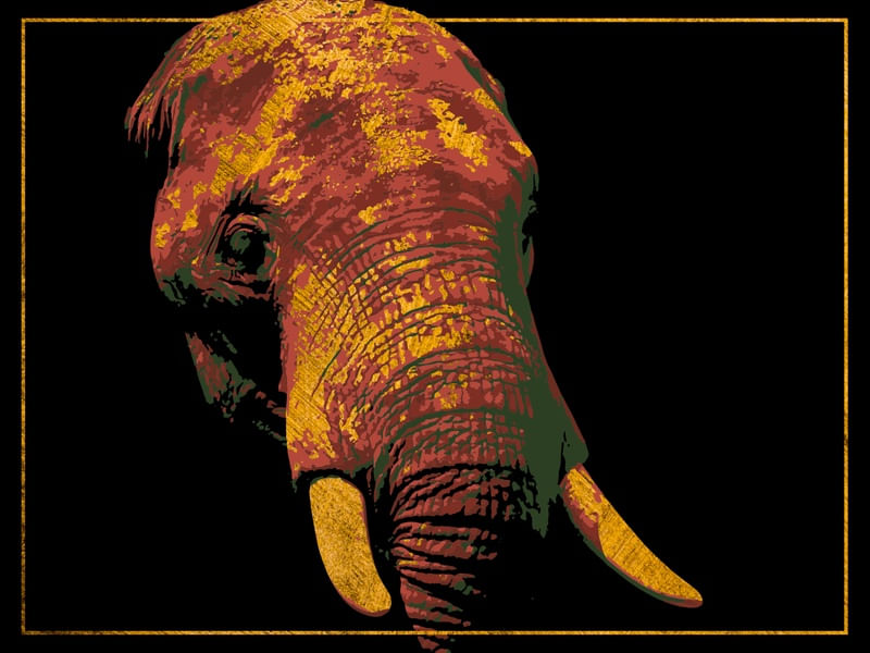 RED, GOLD AND GREEN ELEPHANT