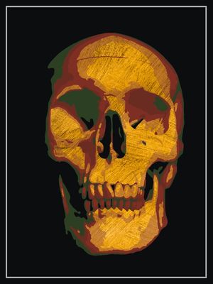 FRONT PORTRAIT RED, GOLD AND GREEN SKULL
