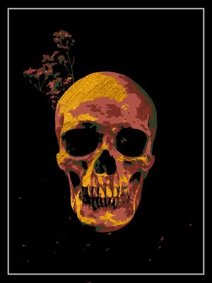 RED, GOLD AND GREEN SKULL + FLOWERS