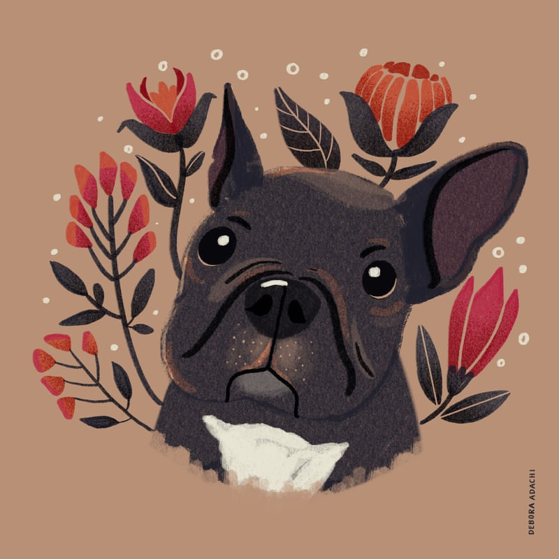 BULLDOGUE FRANCES - FRENCH BULLDOG - PET - FLORES - RETRATO