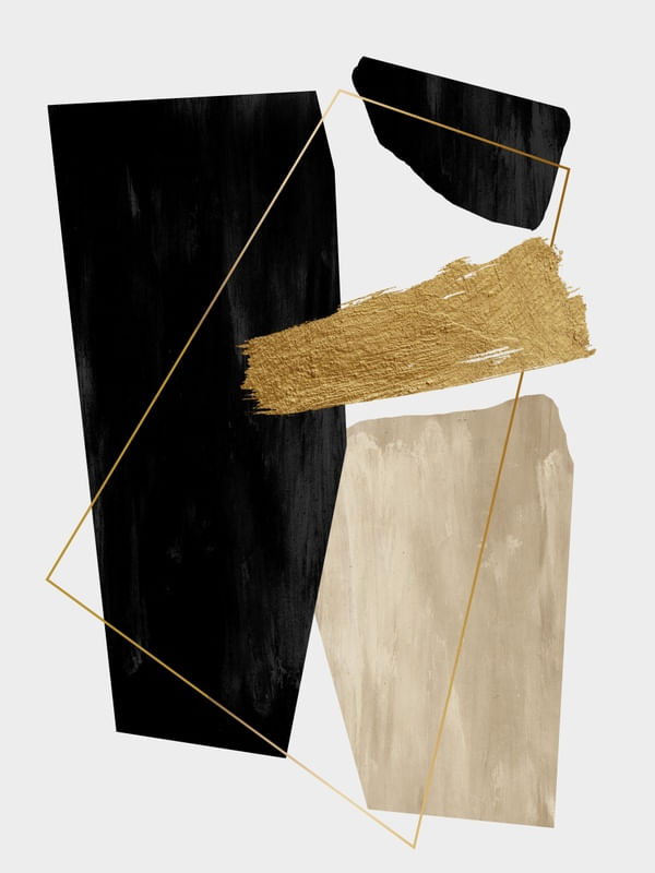ABSTRATO GEOMÉTRICO PRETO E DOURADO I- TRÍPTICO