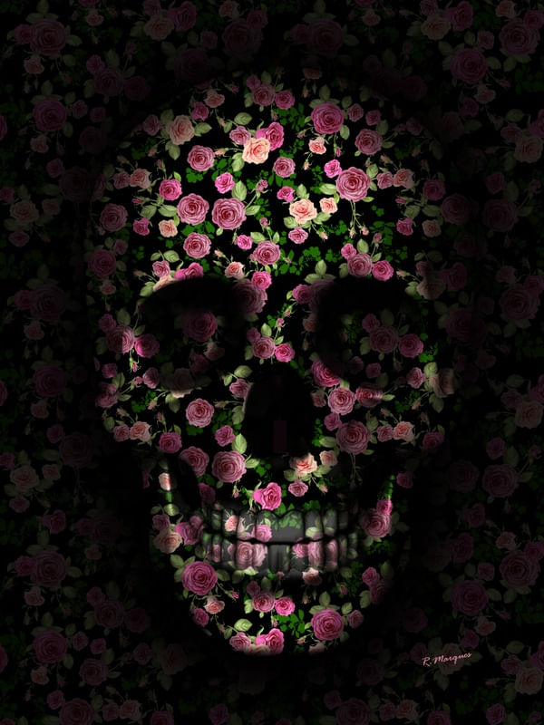 SKULL FLOWERS PINK AND GREEN