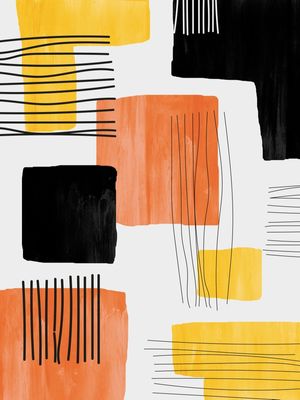 ABSTRATO RETÂNGULOS E TRAÇOS LARANJA AMARELO E PRETO I - DÍPTICO