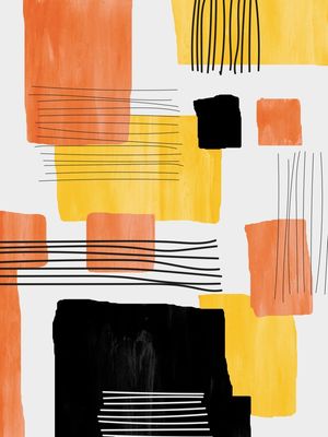 ABSTRATO RETÂNGULOS E TRAÇOS LARANJA AMARELO E PRETO II - DÍPTICO