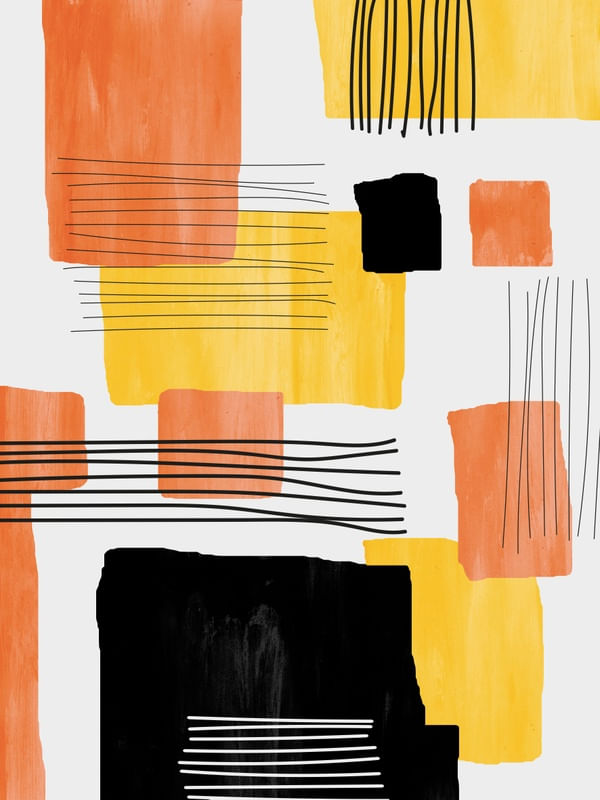 ABSTRATO RETÂNGULOS E TRAÇOS LARANJA AMARELO E PRETO II - DÍPTICO
