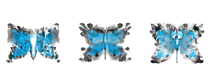 BORBOLETAS ABSTRATAS (AQUARELA AZUL E PRETO - FUNDO BRANCO - PANORÂMICO)