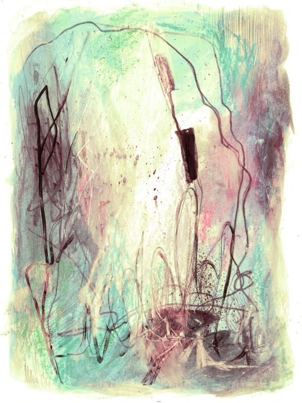 LAKE REEDS 4, MODERNO ABSTRATO ORGANICO PINTURA
