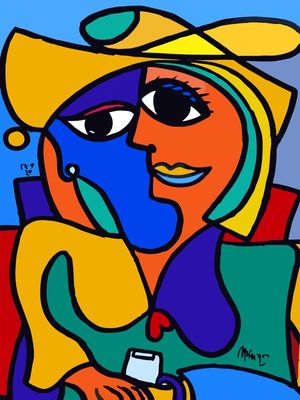 MUJER SENTADA CON SOMBRERO AMARILLO DE PABLO PICASSO, POR MARCELO URIZAR