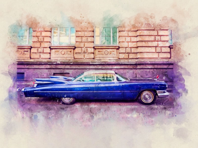 CARRO AZUL ANTIGO AQUARELA