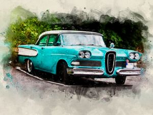 CARRO AZUL AQUARELA
