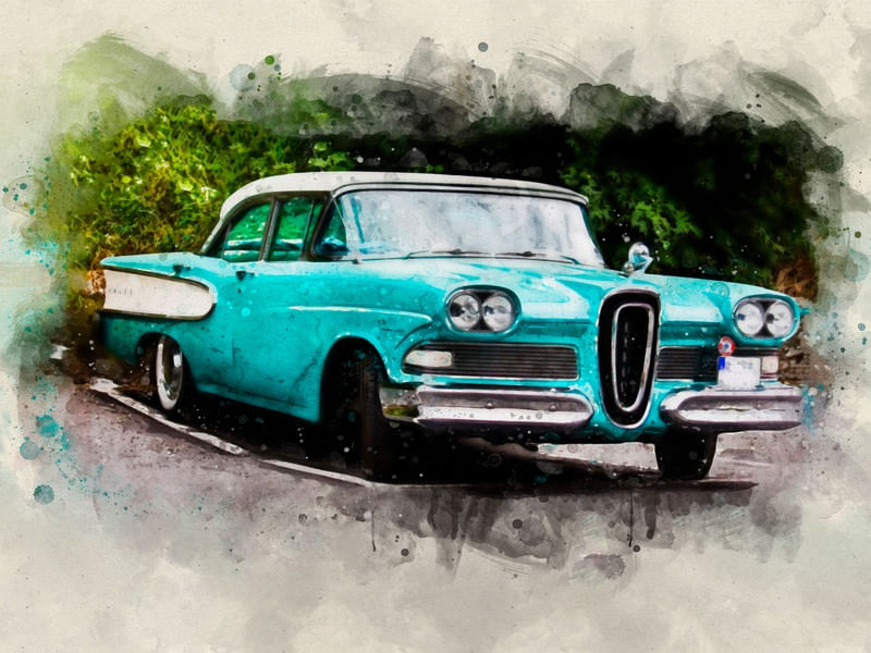 CARRO AZUL AQUARELA