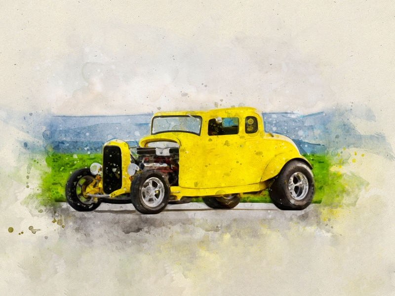 CARRO AMARELO AQUARELA