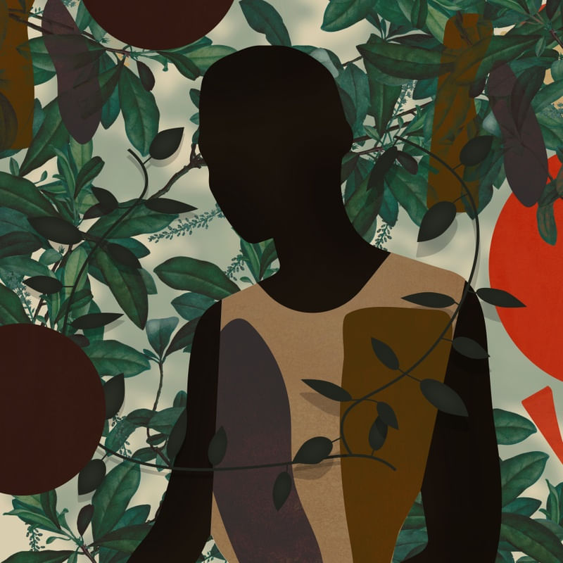 WOMAN AND LEAVES