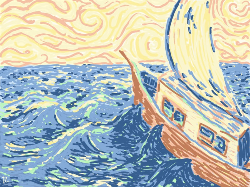 BARCO SOB CÉU AMARELO