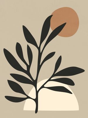 ABSTRACT PLANT - BLACK AND BEIGE