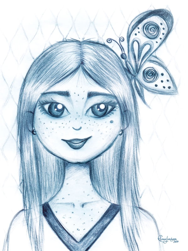MENINA AZUL COM BORBOLETA