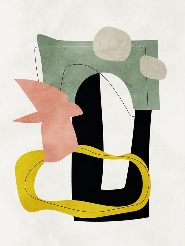 ABSTRATO PRETO AMARELO E ROSA I - TRÍPTICO