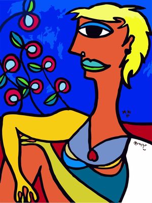 RETRATO DE JACKELIN ROQUE CON ROSAS DE PABLO PICASSO, POR MARCELO URIZAR