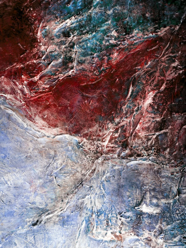 PASSAGE 4, AZUL VERMELHO OCEANO MAR PRAIA ABSTRATO PINTURA