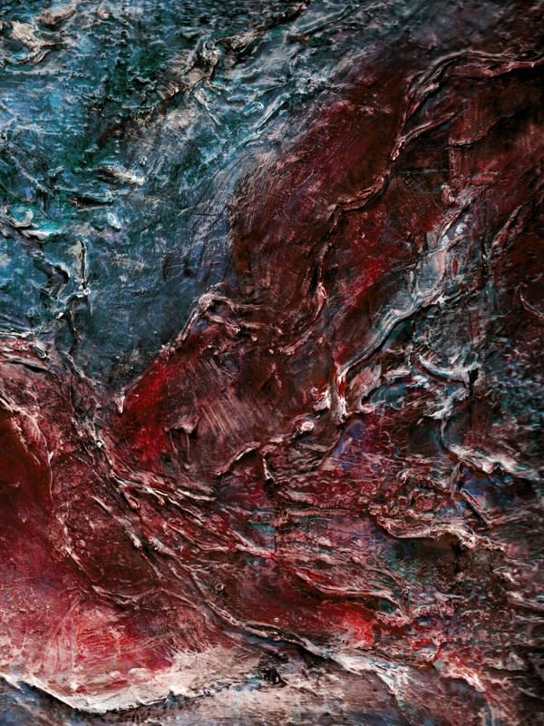 PASSAGE 5, VERMELHO AZUL OCEANO MAR PRAIA ABSTRATO PINTURA