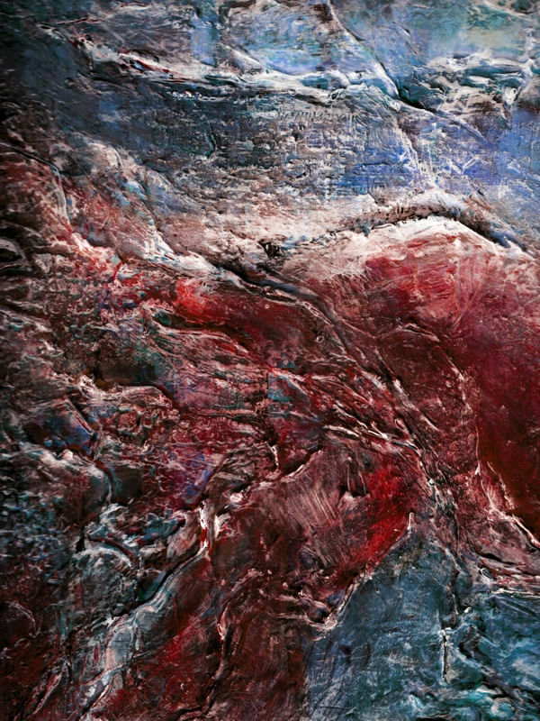 PASSAGE 6, VERMELHO AZUL OCEANO MAR PRAIA ABSTRATO PINTURA